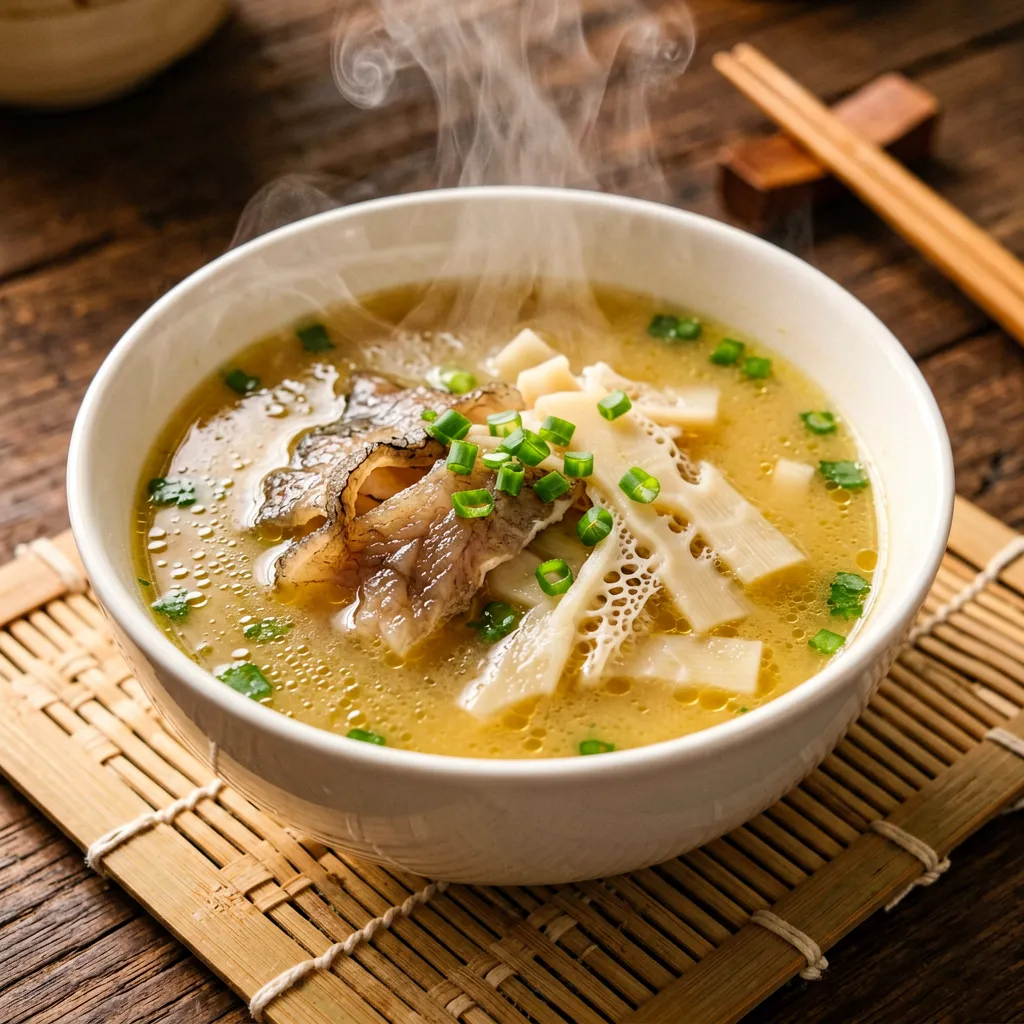 Da cá hầm nấm tre
