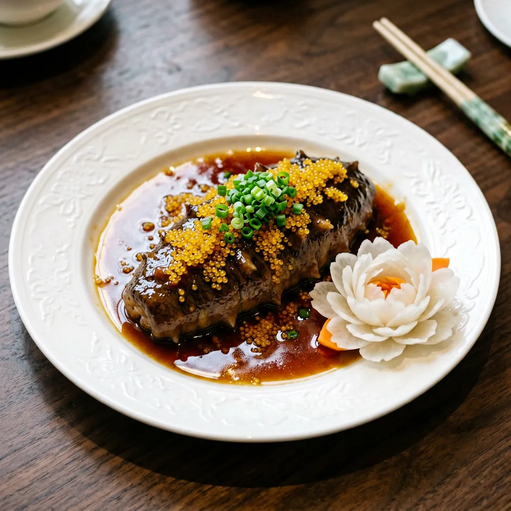 Braised Sea Cucumber with Shrimp Roe