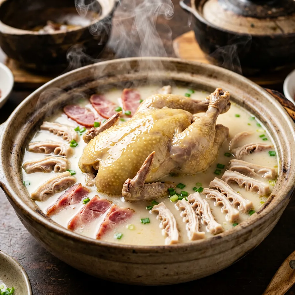 Fênix Estufada Peônia (Frango Cozido com Tripa de Porco)