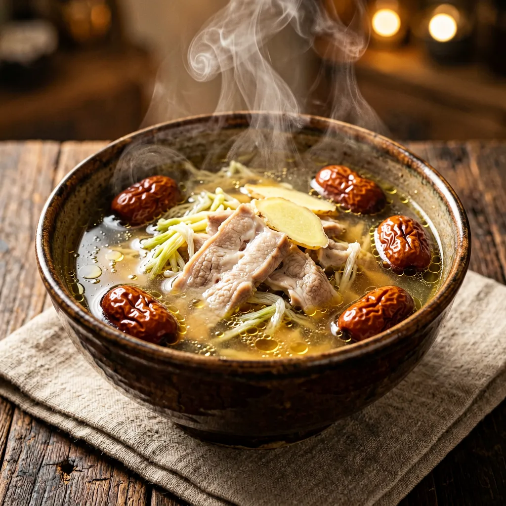Soupe de poumon de porc à la fleur d'épée et aux dattes au miel