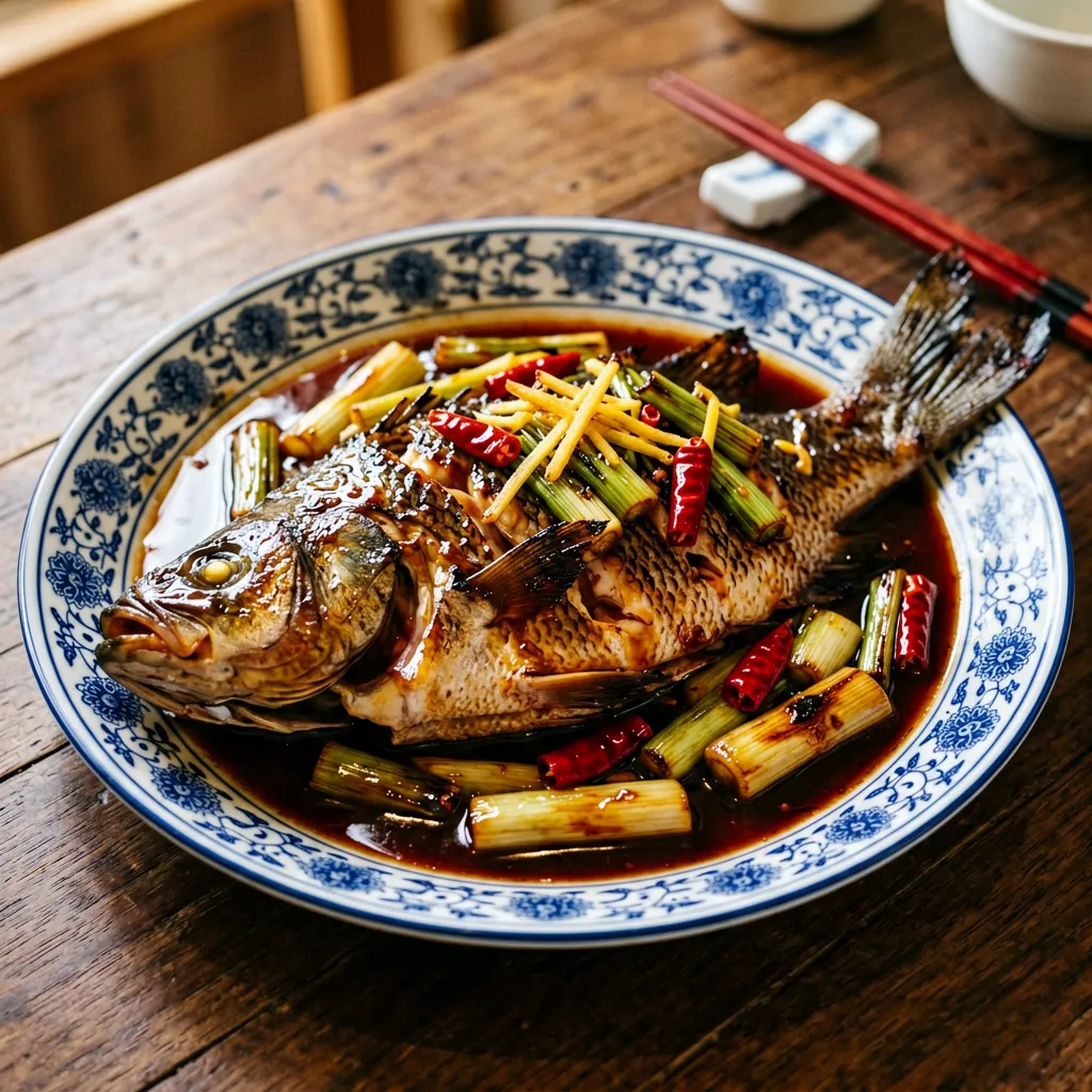 Peixe Wuchang Cozido com Cebolinha