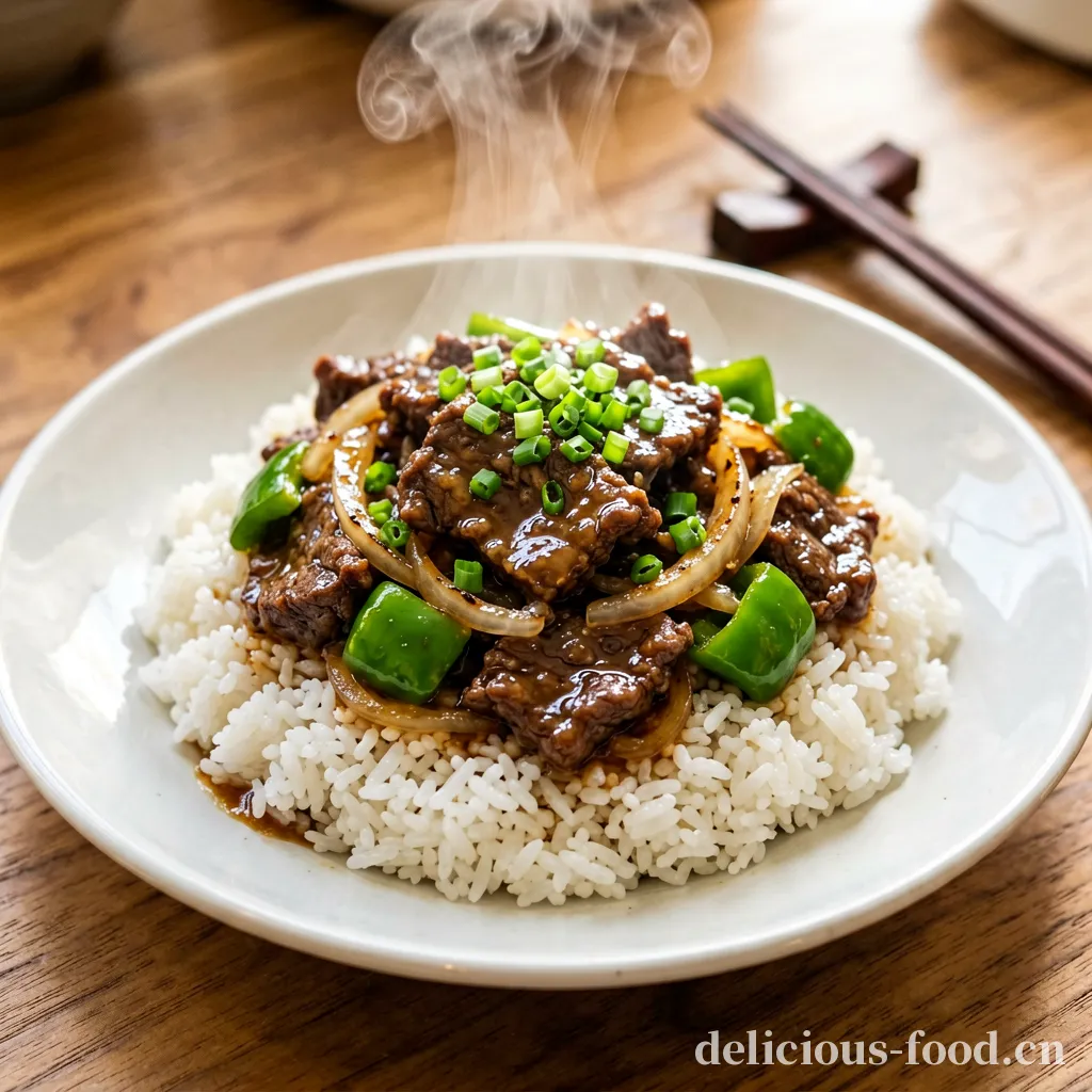 Arroz de carne com molho shacha de Chaozhou